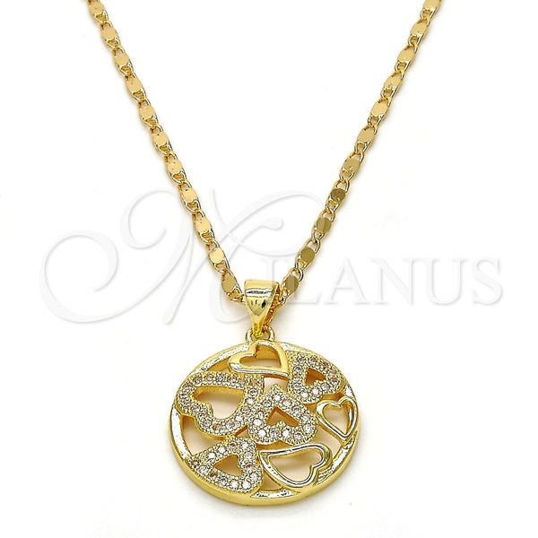 Collares con Dije 04.199.0021.20 Oro Laminado, Diseño de Corazón, con Blanca Micro Pave, Pulido, Tono Dorado (02 MM Thickness, 20 Inches Length)