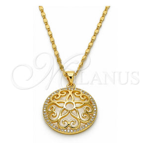 Collares con Dije 04.195.0003.20 Oro Laminado, Diseño de Flor, con Micro Pave Blanca, Pulido, Tono Dorado (Grosor 02 MM, 20 Pulgadas de Largo)