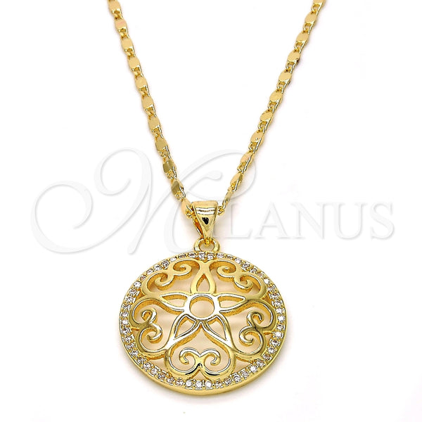 Collares con Dije 04.195.0003.20 Oro Laminado, Diseño de Flor, con Blanca Micro Pave, Pulido, Tono Dorado (02 MM Thickness, 20 Inches Length)