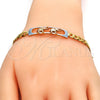 Pulsera con Placa 03.102.0028.08 Oro Laminado, Diseño de Elefante, Pulido, Tres Tonos (05 MM Thickness, 8 Inches Length)