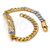 Pulsera con Placa 03.102.0028.08 Oro Laminado, Diseño de Elefante, Pulido, Tres Tonos (05 MM Thickness, 8 Inches Length)