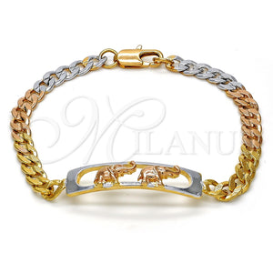 Pulsera con Placa 03.102.0028.08 Oro Laminado, Diseño de Elefante, Pulido, Tres Tonos (05 MM Thickness, 8 Inches Length)