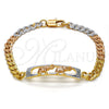 Pulsera con Placa 03.102.0028.08 Oro Laminado, Diseño de Elefante, Pulido, Tres Tonos (05 MM Thickness, 8 Inches Length)