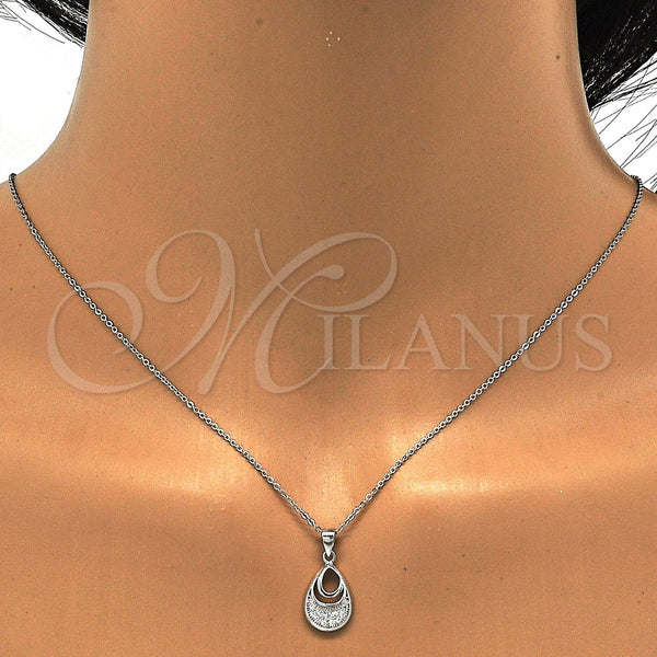 Juego de Arete y Dije de Adulto 10.174.0231 Plata Rodinada, Diseño de Gota, con Micro Pave Blanca, Pulido, Rodinado