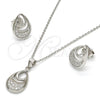 Juego de Arete y Dije de Adulto 10.174.0231 Plata Rodinada, Diseño de Gota, con Micro Pave Blanca, Pulido, Rodinado