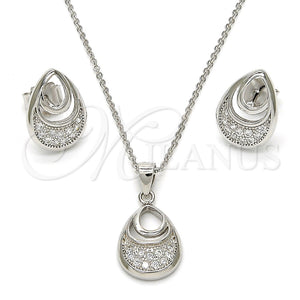 Juego de Arete y Dije de Adulto 10.174.0231 Plata Rodinada, Diseño de Gota, con Micro Pave Blanca, Pulido, Rodinado