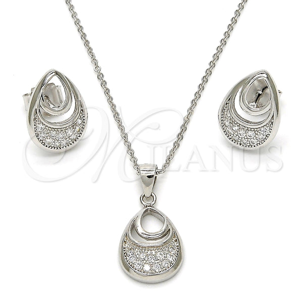 Juego de Arete y Dije de Adulto 10.174.0231 Plata Rodinada, Diseño de Gota, con Micro Pave Blanca, Pulido, Rodinado
