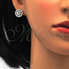 Juego de Arete y Dije de Adulto 10.174.0239 Plata Rodinada, Diseño de Flor, con Micro Pave Blanca y Zirconia Cubica Blanca, Pulido, Rodinado