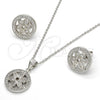 Juego de Arete y Dije de Adulto 10.174.0239 Plata Rodinada, Diseño de Flor, con Micro Pave Blanca y Zirconia Cubica Blanca, Pulido, Rodinado