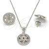 Juego de Arete y Dije de Adulto 10.174.0239 Plata Rodinada, Diseño de Flor, con Micro Pave Blanca y Zirconia Cubica Blanca, Pulido, Rodinado