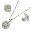 Juego de Arete y Dije de Adulto 10.174.0239 Plata Rodinada, Diseño de Flor, con Micro Pave Blanca y Zirconia Cubica Blanca, Pulido, Rodinado