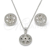 Juego de Arete y Dije de Adulto 10.174.0239 Plata Rodinada, Diseño de Flor, con Micro Pave Blanca y Zirconia Cubica Blanca, Pulido, Rodinado