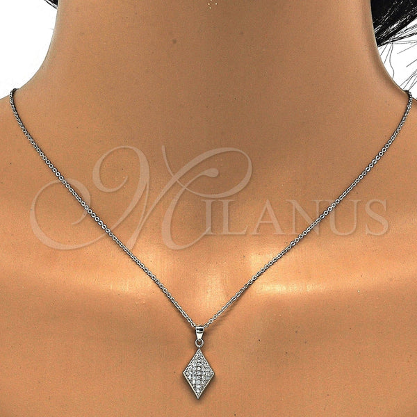 Juego de Arete y Dije de Adulto 10.174.0240 Plata Rodinada, con Micro Pave Blanca, Pulido, Rodinado