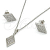 Juego de Arete y Dije de Adulto 10.174.0240 Plata Rodinada, con Micro Pave Blanca, Pulido, Rodinado
