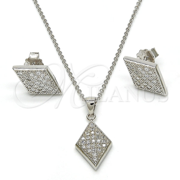 Juego de Arete y Dije de Adulto 10.174.0240 Plata Rodinada, con Micro Pave Blanca, Pulido, Rodinado
