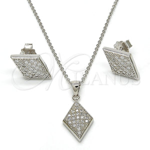 Juego de Arete y Dije de Adulto 10.174.0240 Plata Rodinada, con Micro Pave Blanca, Pulido, Rodinado