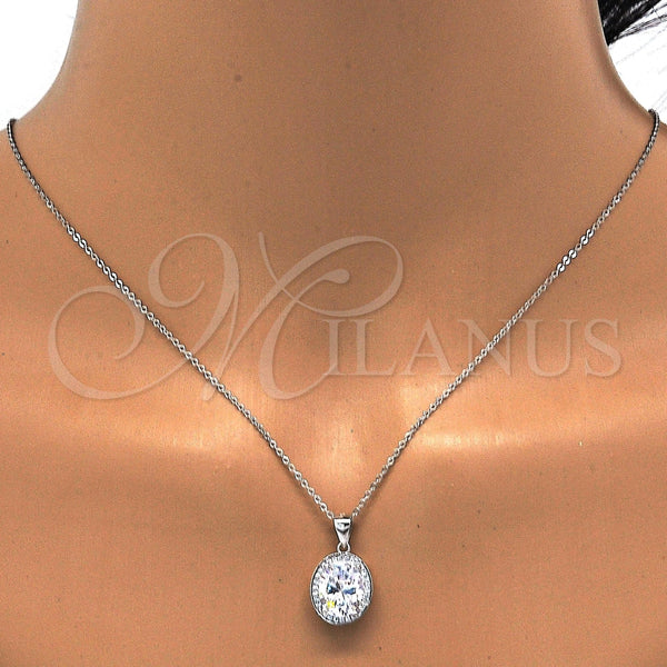 Juego de Arete y Dije de Adulto 10.174.0241 Plata Rodinada, con Zirconia Cubica Blanca y Micro Pave Blanca, Pulido, Rodinado