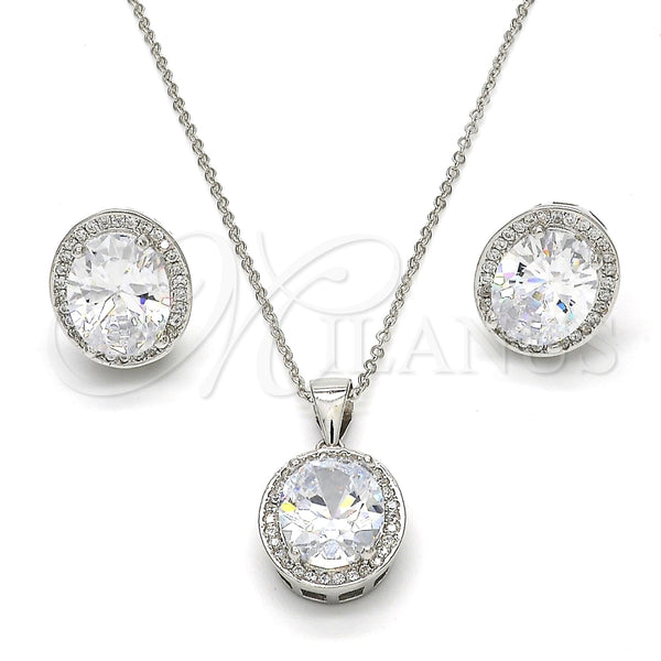 Juego de Arete y Dije de Adulto 10.174.0241 Plata Rodinada, con Zirconia Cubica Blanca y Micro Pave Blanca, Pulido, Rodinado