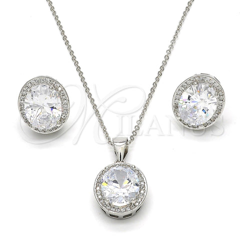 Juego de Arete y Dije de Adulto 10.174.0241 Plata Rodinada, con Zirconia Cubica Blanca y Micro Pave Blanca, Pulido, Rodinado