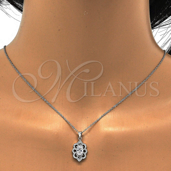 Juego de Arete y Dije de Adulto 10.174.0249 Plata Rodinada, con Micro Pave Blanca y Zirconia Cubica Blanca, Pulido, Rodinado