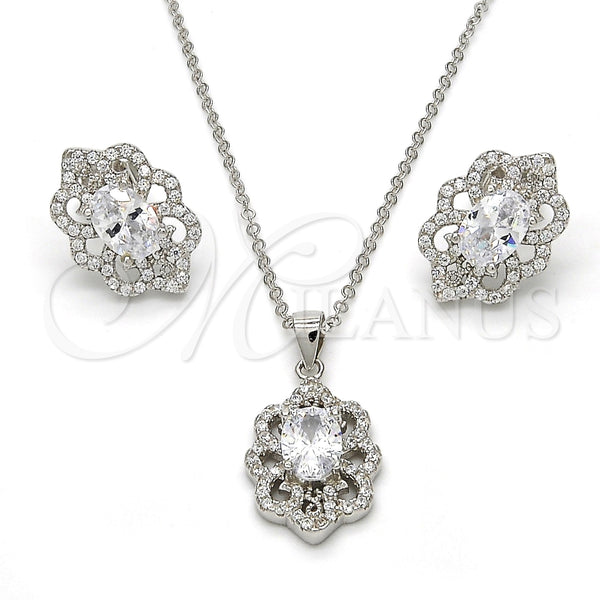 Juego de Arete y Dije de Adulto 10.174.0249 Plata Rodinada, con Micro Pave Blanca y Zirconia Cubica Blanca, Pulido, Rodinado