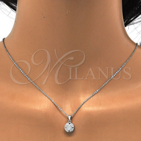 Juego de Arete y Dije de Adulto 10.174.0253 Plata Rodinada, con Micro Pave Blanca, Pulido, Rodinado