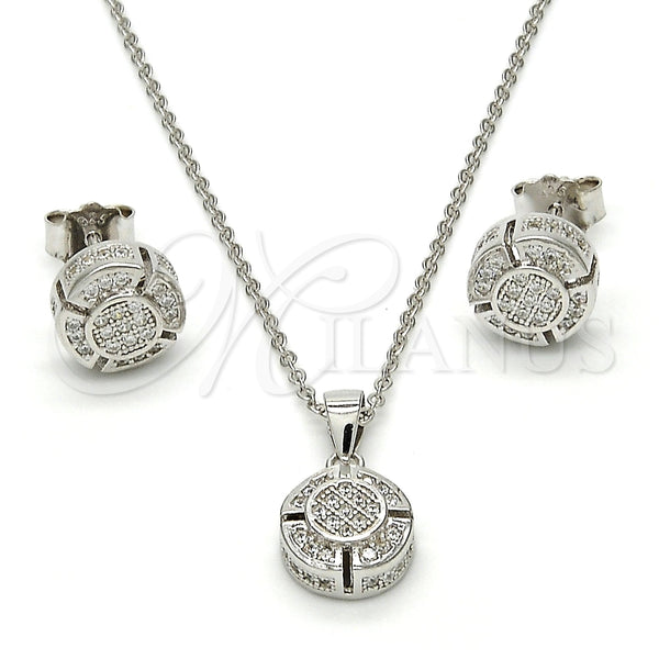 Juego de Arete y Dije de Adulto 10.174.0253 Plata Rodinada, con Micro Pave Blanca, Pulido, Rodinado
