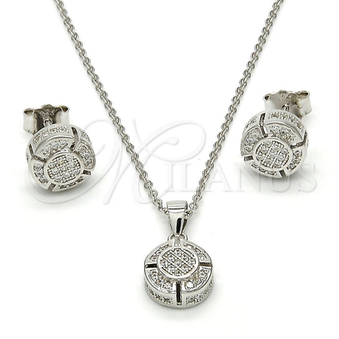 Juego de Arete y Dije de Adulto 10.174.0253 Plata Rodinada, con Micro Pave Blanca, Pulido, Rodinado