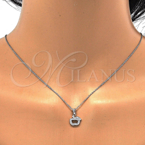 Juego de Arete y Dije de Adulto 10.174.0259 Plata Rodinada, Diseño de Manzana, con Micro Pave Blanca, Pulido, Rodinado