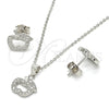 Juego de Arete y Dije de Adulto 10.174.0259 Plata Rodinada, Diseño de Manzana, con Micro Pave Blanca, Pulido, Rodinado