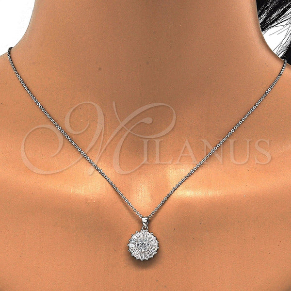 Juego de Arete y Dije de Adulto 10.174.0269 Plata Rodinada, con Zirconia Cubica Blanca, Pulido, Rodinado