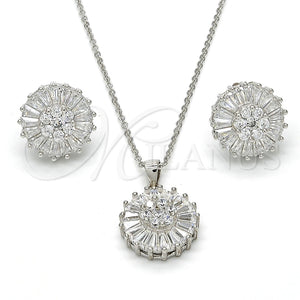 Juego de Arete y Dije de Adulto 10.174.0269 Plata Rodinada, con Zirconia Cubica Blanca, Pulido, Rodinado