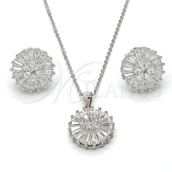 Juego de Arete y Dije de Adulto 10.174.0269 Plata Rodinada, con Zirconia Cubica Blanca, Pulido, Rodinado