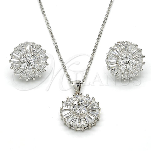 Juego de Arete y Dije de Adulto 10.174.0269 Plata Rodinada, con Zirconia Cubica Blanca, Pulido, Rodinado