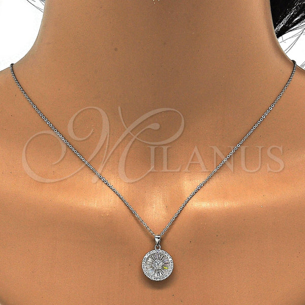 Juego de Arete y Dije de Adulto 10.174.0276 Plata Rodinada, Diseño de Flor, con Zirconia Cubica Blanca, Pulido, Rodinado