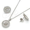 Juego de Arete y Dije de Adulto 10.174.0276 Plata Rodinada, Diseño de Flor, con Zirconia Cubica Blanca, Pulido, Rodinado