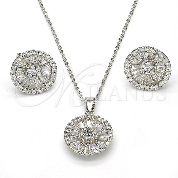 Juego de Arete y Dije de Adulto 10.174.0276 Plata Rodinada, Diseño de Flor, con Zirconia Cubica Blanca, Pulido, Rodinado