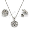 Juego de Arete y Dije de Adulto 10.175.0018 Plata Rodinada, Diseño de Flor, con Zirconia Cubica Blanca, Pulido, Rodinado