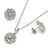 Juego de Arete y Dije de Adulto 10.175.0018 Plata Rodinada, Diseño de Flor, con Zirconia Cubica Blanca, Pulido, Rodinado