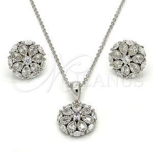 Juego de Arete y Dije de Adulto 10.175.0018 Plata Rodinada, Diseño de Flor, con Zirconia Cubica Blanca, Pulido, Rodinado