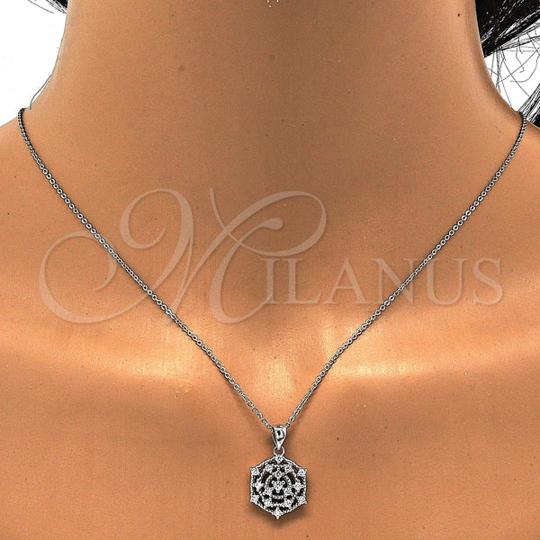 Juego de Arete y Dije de Adulto 10.175.0019 Plata Rodinada, con Zirconia Cubica Blanca, Pulido, Rodinado
