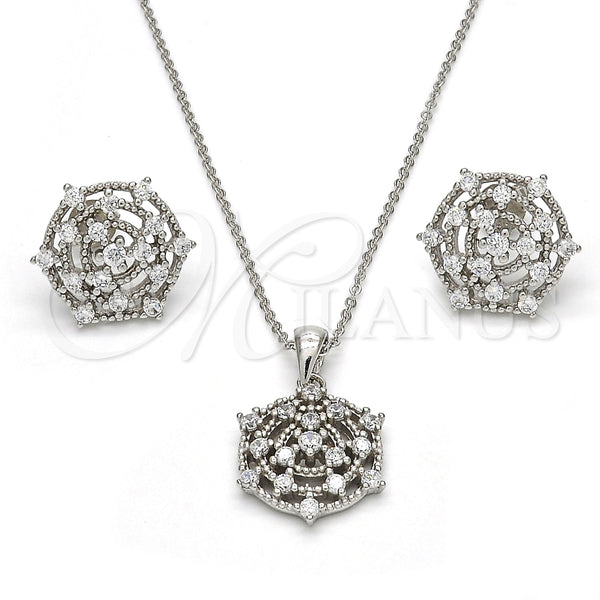 Juego de Arete y Dije de Adulto 10.175.0019 Plata Rodinada, con Zirconia Cubica Blanca, Pulido, Rodinado