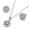Juego de Arete y Dije de Adulto 10.175.0020 Plata Rodinada, Diseño de Flor, con Zirconia Cubica Blanca, Pulido, Rodinado
