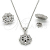 Juego de Arete y Dije de Adulto 10.175.0020 Plata Rodinada, Diseño de Flor, con Zirconia Cubica Blanca, Pulido, Rodinado
