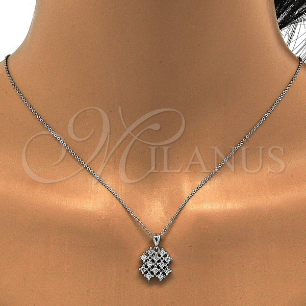 Juego de Arete y Dije de Adulto 10.175.0021 Plata Rodinada, con Zirconia Cubica Blanca, Pulido, Rodinado