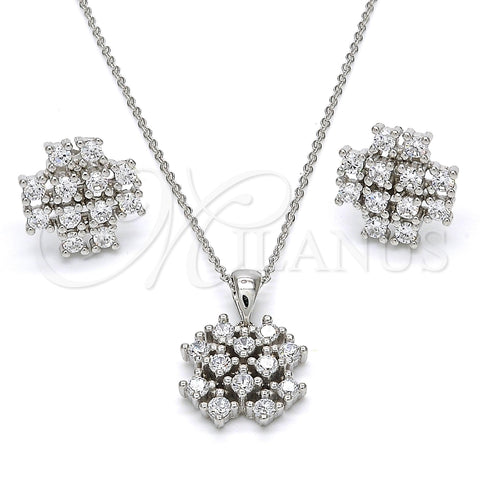 Juego de Arete y Dije de Adulto 10.175.0021 Plata Rodinada, con Zirconia Cubica Blanca, Pulido, Rodinado