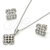 Juego de Arete y Dije de Adulto 10.175.0022 Plata Rodinada, con Zirconia Cubica Blanca, Pulido, Rodinado