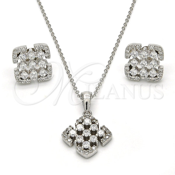 Juego de Arete y Dije de Adulto 10.175.0022 Plata Rodinada, con Zirconia Cubica Blanca, Pulido, Rodinado