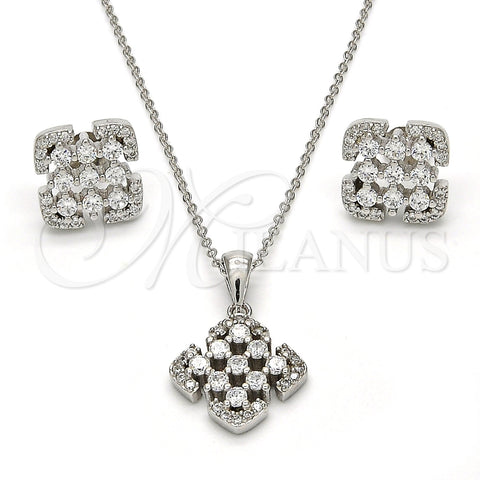 Juego de Arete y Dije de Adulto 10.175.0022 Plata Rodinada, con Zirconia Cubica Blanca, Pulido, Rodinado