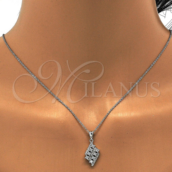 Juego de Arete y Dije de Adulto 10.175.0023 Plata Rodinada, con Zirconia Cubica Blanca y Micro Pave Blanca, Pulido, Rodinado